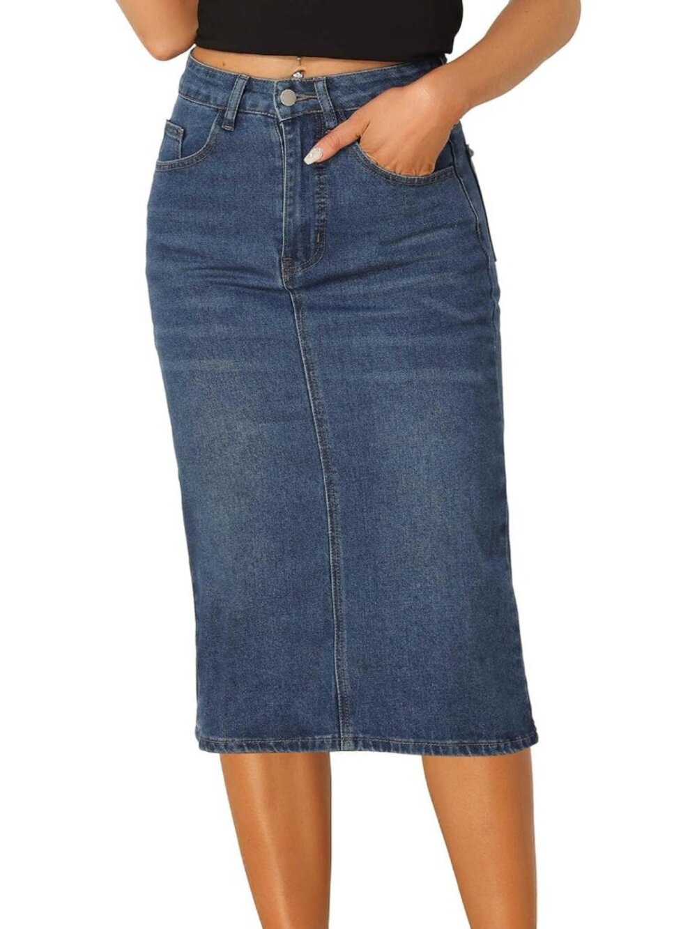 High Waist Denim Pencil Skirt for Women | Casual Midi Jean Skirt, Stylish Fit